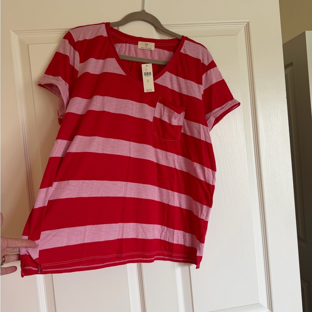 Stylish Red and Pink Striped Women's Tee